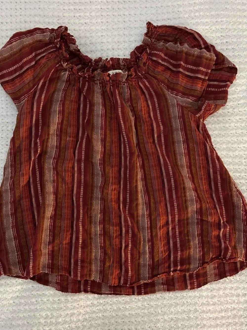 a.n.a Burnt Orange & Brown Striped Peasant Blouse